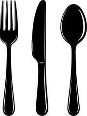 Illustration of a fork, knife, and spoon, representing dining and meals