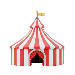 Circus tent with red stripes on transparent background 3d rendering