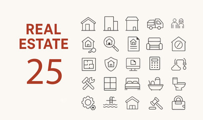 Real Estate Line Icons Collection – Property, Home, and Building Symbols