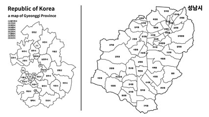 경기도 성남시 행정구역 지도 / Seongnam-si Map, Gyeonggi-do, South Korea Vector