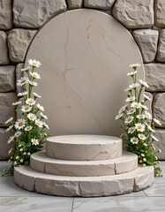 Elegant Minimalist Platform with Floral Arrangements