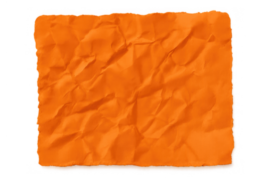 Crumpled orange torn paper texture background with empty blank space on transparent alpha channel