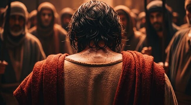 Preaching his last words to his followers in a deeply emotional biblical moment filled with love, comfort, sorrow, hope, faithful devotion, purely generative AI
