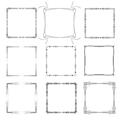 Set Black Simple Line Frame Collection Doodle Square Floral Frame Elements Vector Design Style Sketch Isolated Illustration For Banner