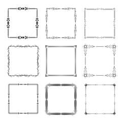 Set Black Simple Line Frame Collection Doodle Square Floral Frame Elements Vector Design Style Sketch Isolated Illustration For Banner