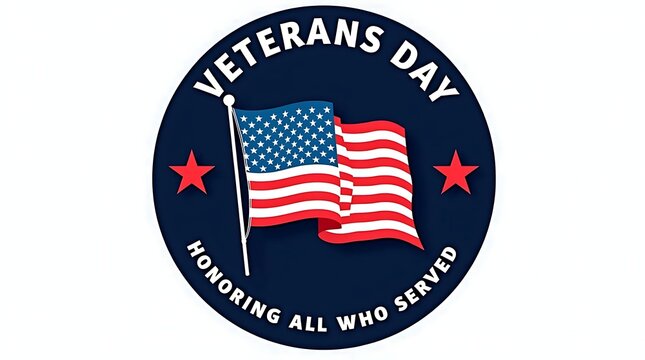Veterans day oval emblem honoring all who served with american flag and stars