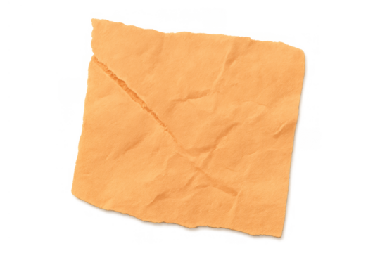 Orange crumpled blank paper clipping path, torn edges with wrinkled texture, transparent background - Powered by Adobe