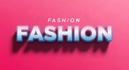 Bold 3d text fashion word with gradient blue and white colors on a pink background