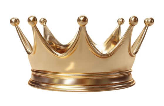 Luxurious golden royal crown with decorative points, isolated on transparent background