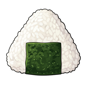 Onigiri Rice Ball Vector Illustration in Japanese Style on White Background
