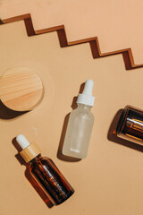 Cosmetic jars bottles beige decor background