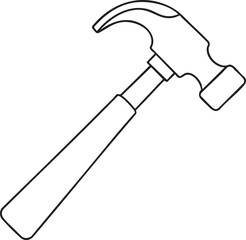 Claw hammer line art for carpentry construction craft repair projects featuring simple minimal tool illustration