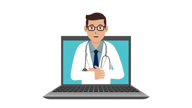 Opening Laptop With Male Doctor Animation Video 4K suitable for your project needs