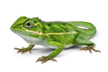 Fototapeta premium Green lizard reptile standing isolated on white background
