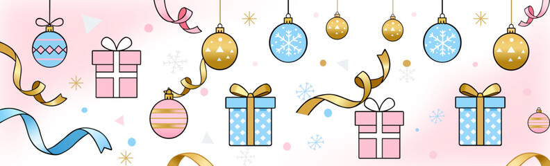 Pastel Christmas Gift Boxes and Ornaments Pattern Background