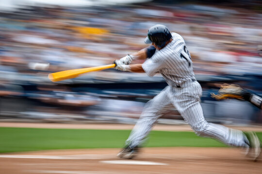 Motion blur of a baseball player swinging the bat during a game