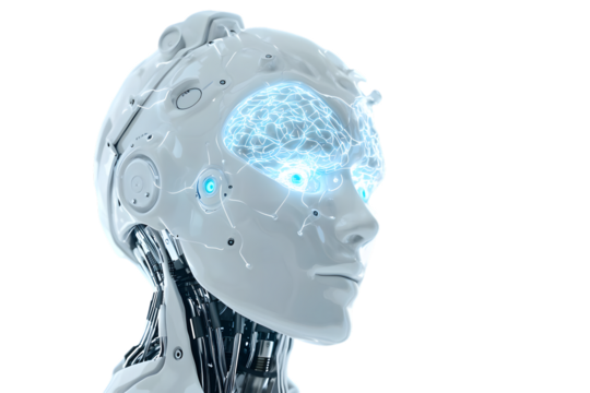 White futuristic robot illustration isolated on transparent background