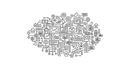 Data analytics illustration showing graphs charts and diagrams for business intelligence and analysis