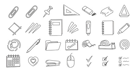 Office stationery supplies doodle vector illustration for back to school and work concept design