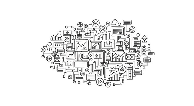 Data analytics illustration showing graphs charts and diagrams for business intelligence and analysis