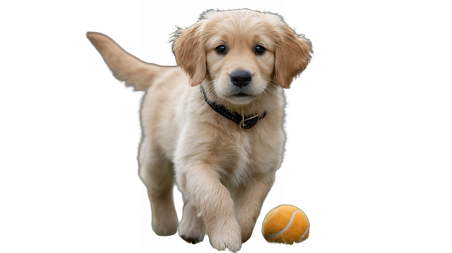 Golden Retriever Puppy: Playful Pup with Tennis Ball in Action
