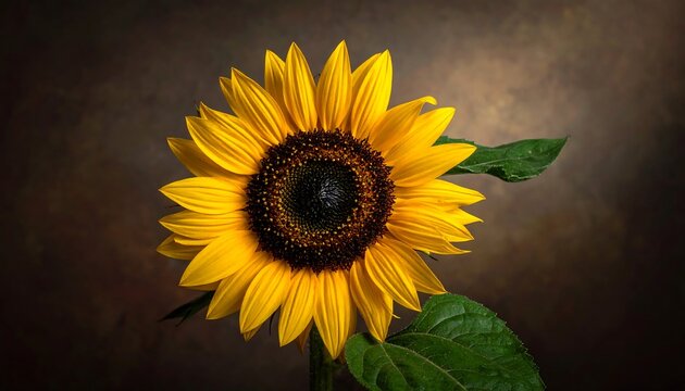 Close-up of a vibrant sunflower against a blurred brown background