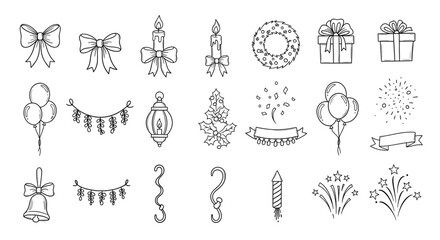 Christmas holiday doodle elements vector set for festive design and decoration celebration icons clip art