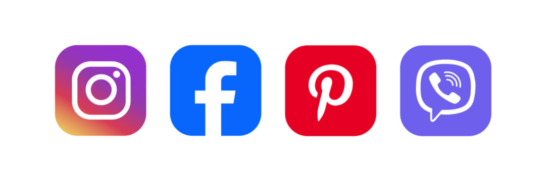 Instagram, Facebook, Pinterst, Viber Logo Icons, Popular Social Media, Messenger. Vector Icon