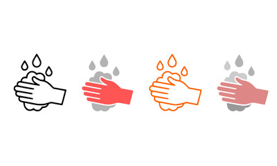 Washing Hands Icon Set, Personal Hygiene, Germ Prevention, Sanitation, and Health Care Symbol, Outline, Flat, and Color Vector