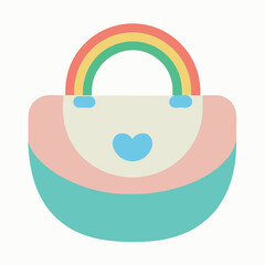 Playful vector logo with baby bag and rainbow.