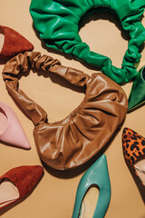 Brown vintage 1940s women's shoes and bag