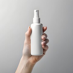 hand holding a spray bottle, hand holding a bottle of perfume