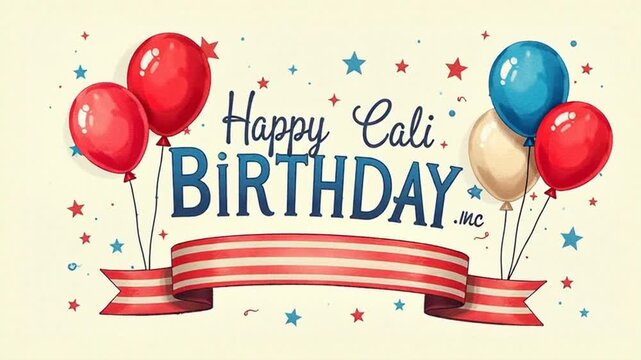 Celebrate a Cali Birthday with festive balloons and patriotic spirit, perfect for animated greetings and social media shoutouts that bring joy