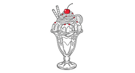 A delicious dessert featuring a tall glass filled with a creamy ice cream sundae topped with whipped cream and a cherry.