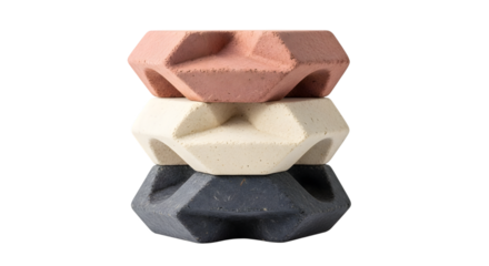 Stack of three decorative concrete blocks isolated on transparent background