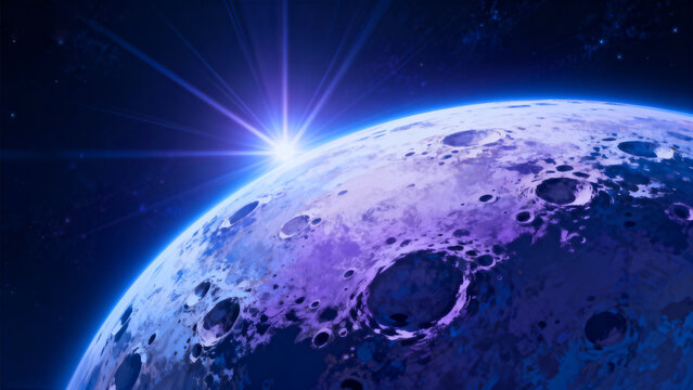 Moon surface with starburst light