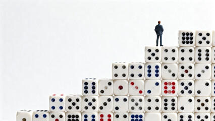 Person standing on dice staircase
