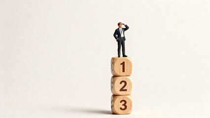 Miniature man on stacked dice