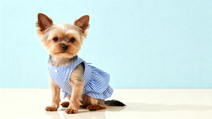 Small dog in striped dress