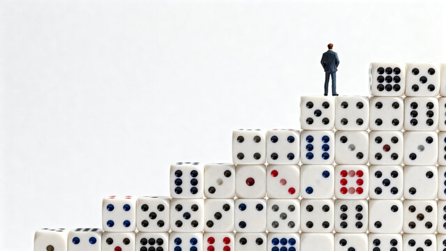 Person standing on dice staircase