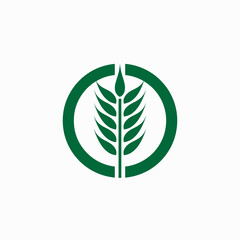 Green wheat ear logo on white background design concept for branding