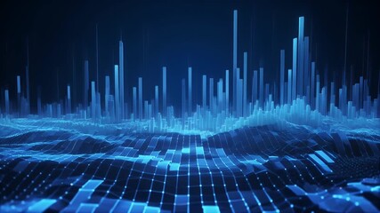Futuristic digital data visualization showcasing abstract network connections and rising information graphs, representing technological advancement and analytical insights