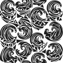 Vector illustration of tribal wave pattern in black and white