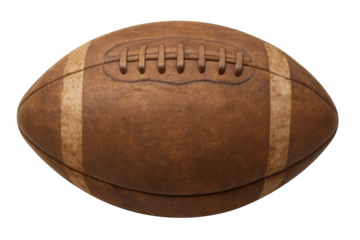 Vintage american football brown leather ball, classic retro pigskin for sport, game and championship, transparent background
