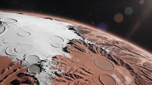 Majestic red planet dominates the frame with a lone star shining brightly in the background capturing the essence of intergalactic exploration and the allure of the unknown perfect for visuals.