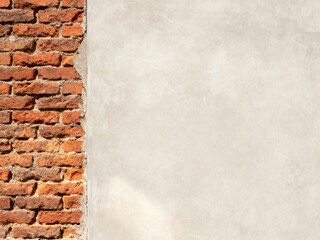 Old Brick Wall with Half-Covered Plaster or Stucco, Blank Copy Space
