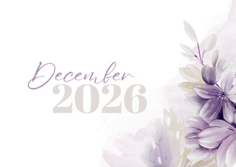 2026 Wall Calendar Cream Purple Aesthetic Floral Watercolor Illustration Year 2026 Wall Calendar