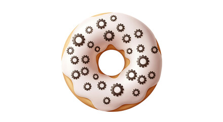 Fototapeta premium Illustrated donut with gear mechanism, steampunk-style dessert, for mockup or icon use, Isolated on transparent background, png