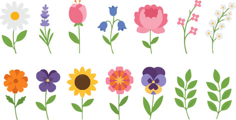 Simple Flat Design Spring Flower Set