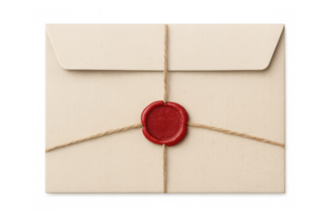 Vintage envelope with wax seal and string, symbolizing secret communication, mail, and confidential message delivery